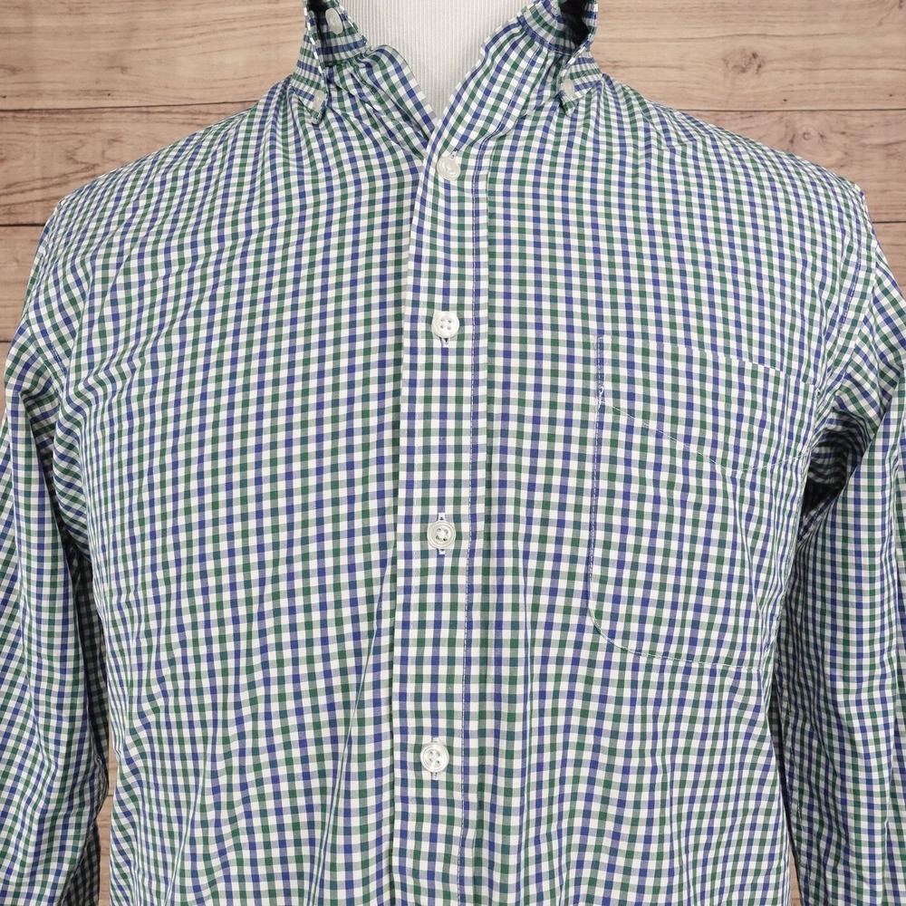 Club Room Dress Shirt Mens 15.5 34/35 Regular Fit Blue Gingham Long Sleeve